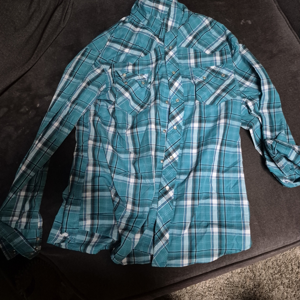 Wrangler Blue Plaid Snap Shirt